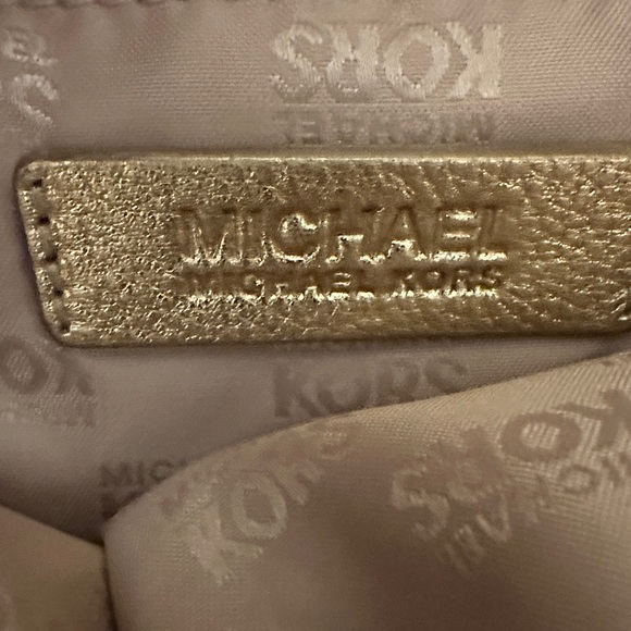 Michael Kors Gold Sequin Tote MK Monogram Shoulder Bag - Picture 2 of 5